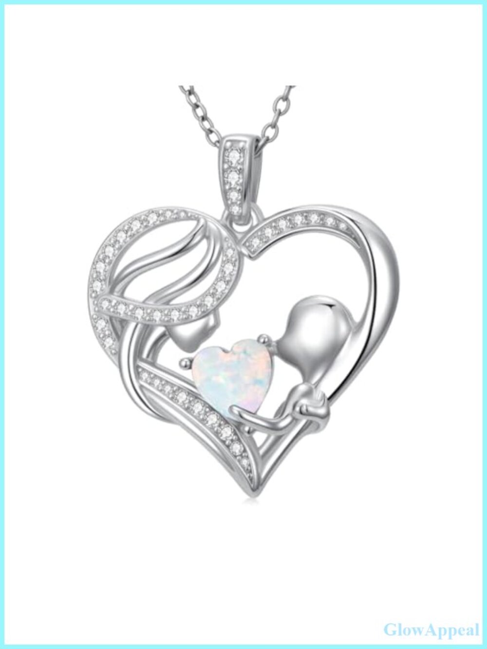 18K Gold Opal Heart Birthstone Pendant Necklace Mom Gift Jewelry